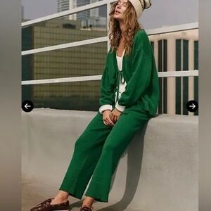 Free People Green Pants & Cardigan Set